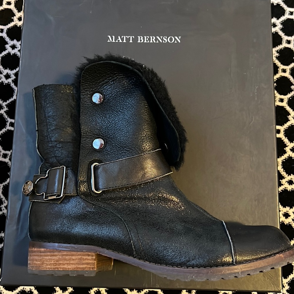 Matt Bernson black crackle suede/ Shearling boots